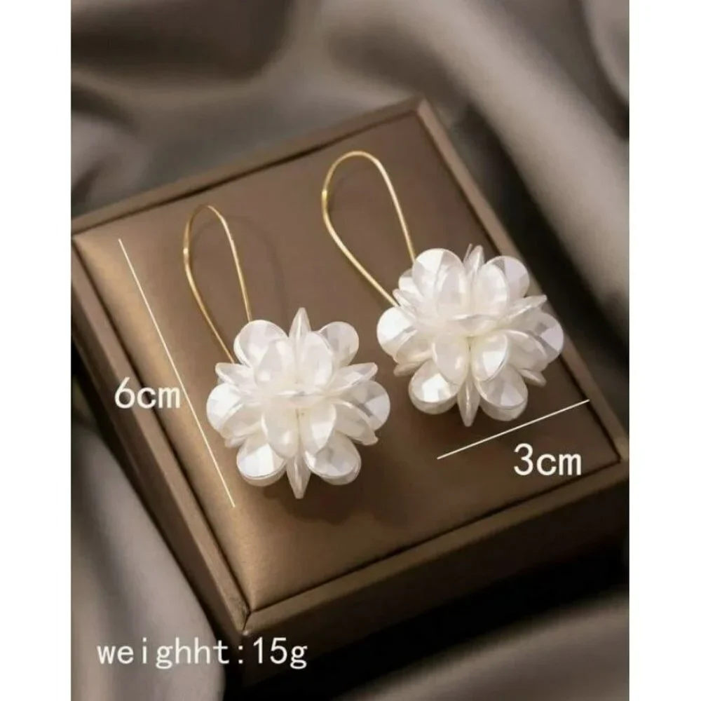 Boho White Flower Dangle Earrings Daisy Resin Gold‎ Plated Bridal